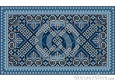 A refined luxurious vintage oriental carpet with dark blue Vector Illustration