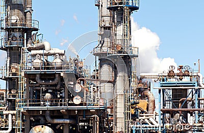 Refined Petroleum Petrochemical Plant Smokestack Pipeline Stock Photo