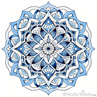 Refined Technique: Blue And White Gothic Mandala With Flower Design Stock Photo