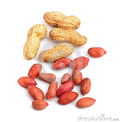 Refined and unrefined peanuts in a group Stock Photo