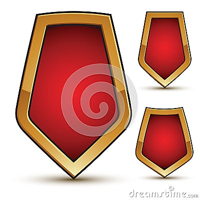 Refined vector three red shield shape emblems Vector Illustration