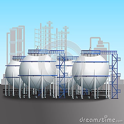 Refinery tank farm with pipeline Vector Illustration