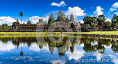 Reflected image of Angkor Wat Stock Photo