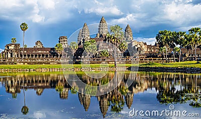 Reflected image of Angkor Wat Stock Photo