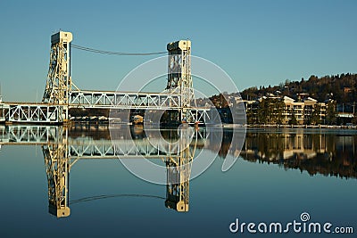 Reflected of the Portage Lift Bridge in the Canal Stock Photo