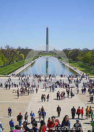 Reflecting Pool in Washington - view from Lincoln Memorial - WASHINGTON, DISTRICT OF COLUMBIA - APRIL 8, 2017 Editorial Stock Photo