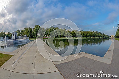 Reflecting pool between World War Two Memorial and Lincoln Memorial. Washington DC, USA Stock Photo