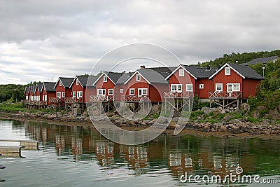 Reflecting rorbuer (cottages) Stock Photo