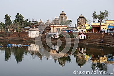 Reflection of Ananta Basudeva Temple in Bindu Sagara Lake in Bhubaneswar, Odisha, India Editorial Stock Photo