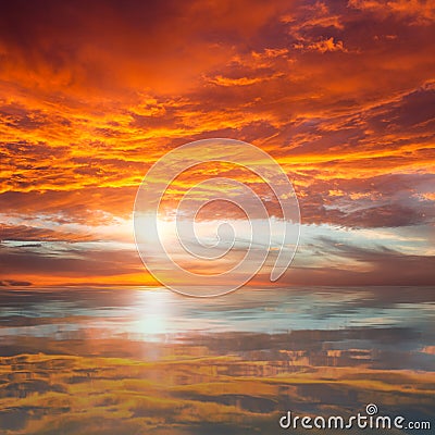 Reflection of Beautiful Sunset / Majestic Clouds and Sun above Stock Photo