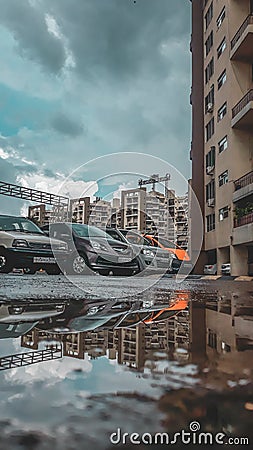 Reflection of cars and buildings Editorial Stock Photo