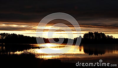 Golden autumn sunrise at lake Ã–je in Dalarna in Sweden Stock Photo