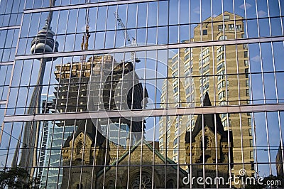 Reflection of cn tower and construction Editorial Stock Photo