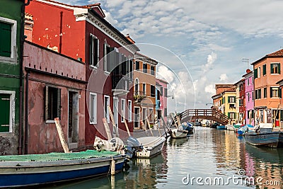 Reflection of colourful houses on the island of Burano Editorial Stock Photo