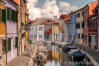 Reflection of colourful houses on the island of Burano Editorial Stock Photo