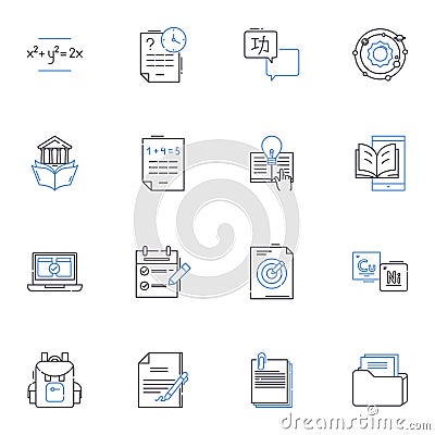 Reflection-contemplation line icons collection. Pondering, Introspection, Rumination, Meditating, Solitude, Self Vector Illustration