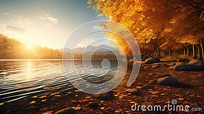 reflection environment scene golden tranquil Cartoon Illustration