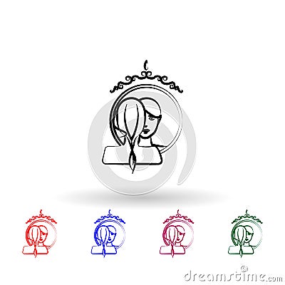 Reflection of a girl in a mirror multi color icon. Simple outline, thin line vector of antiaging icons for ui and ux, website or Stock Photo