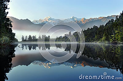 The reflection of Lake Matheson Stock Photo