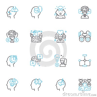 Reflection linear icons set. Contemplation, Pondering, Self-awareness, Introspection, Thinking, Musing, Cogitation line Vector Illustration