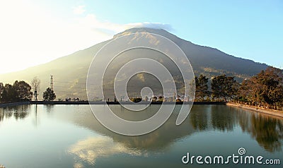 Reflection of Mount Sumbing, Indonesia Stock Photo