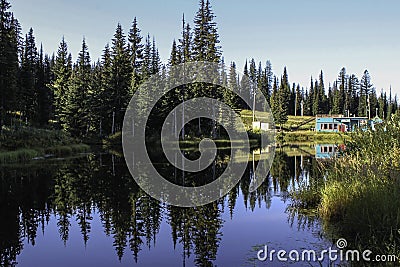 Reflection mountain pond Stock Photo