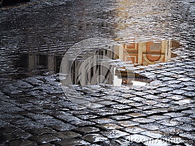 Reflection in puddles after rain Stock Photo