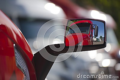 Reflection of the red truck in modern style mirror Stock Photo