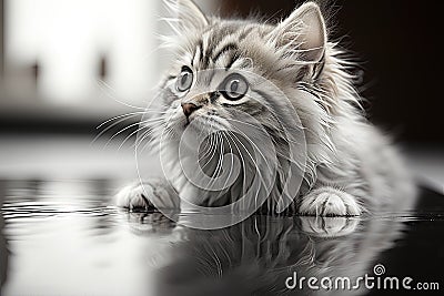 Reflection riddle: Capture the cat's perplexed face as it encounters its own reflection Cartoon Illustration