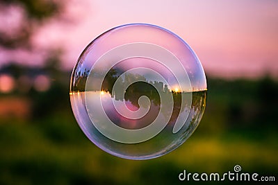 Reflection sky in the soap bubble Stock Photo