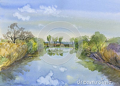 Clouds reflecting in countryside river Stock Photo