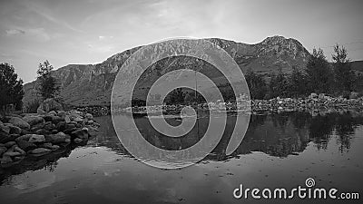 Reflection stones mountain river Stock Photo