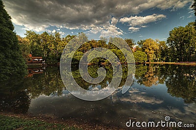 Reflection of summer in the Naryshkin pond Stock Photo
