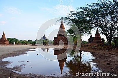 Reflection of Thatbyinnyu Temple in Bagan Archaeological Zone Stock Photo