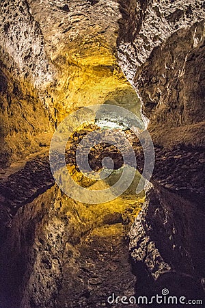 Reflection in underground lake at Cuerva de los Verdes Stock Photo