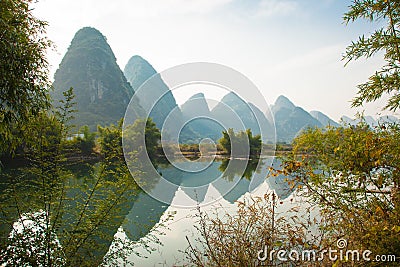 The reflection in the water, the Li river Yangshuo China Stock Photo