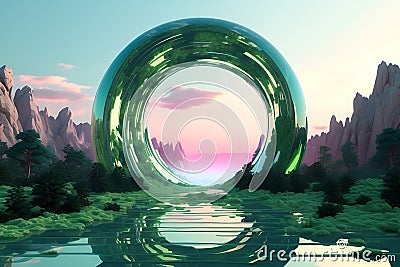 Reflections of the Emerald Dream A Surreal Journey Through Nature's Mirror Stock Photo