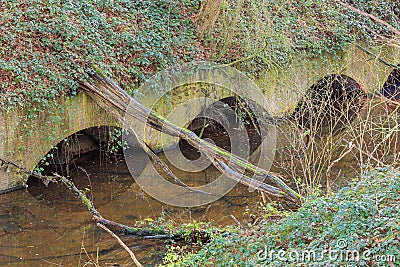 Reflections of the fortified walls in the water of the moat Stock Photo