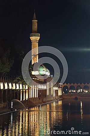 Reflections of Halil Rahman Cami on the pool of Abraham Stock Photo