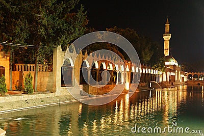 Reflections of Halil Rahman Cami on the pool of Abraham Stock Photo