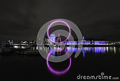 Reflections of the London Eye at night Editorial Stock Photo