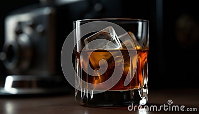 Reflections of luxury in a whiskey glass generated by AI Stock Photo