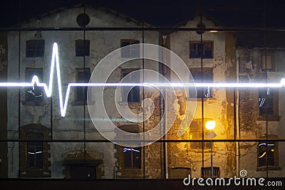 Reflections. A pulse at night. Plovdiv, Bulgaria. Stock Photo