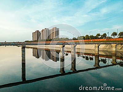 Reflections river buildings sky water Stock Photo