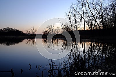 Reflections of trees in the lake water Stock Photo