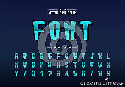 Reflective font and cartoon alphabet vector, Gradient tall typeface letter and number design Vector Illustration