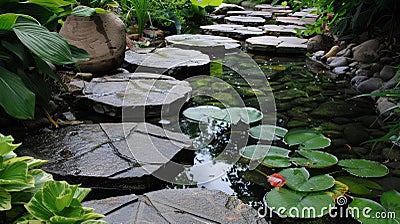 Reflective Water Garden Path Stock Photo