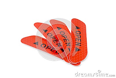 reflector sticker with open words, used for car exterior accessories Stock Photo