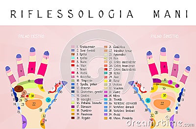 Reflexology hand chart Stock Photo