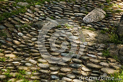 Reflexology massage area or a place provided by the advice for visitors to the lake park. Massage your feet by stepping Stock Photo